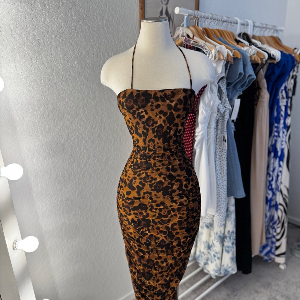 Leopard Print Halter Dress